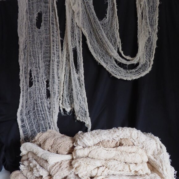 LOT OF 14 HALLOWEEN DECORATIVE CREAM CREEPY CLOTH SHEER FABRIC PIECES - Picture 1 of 6